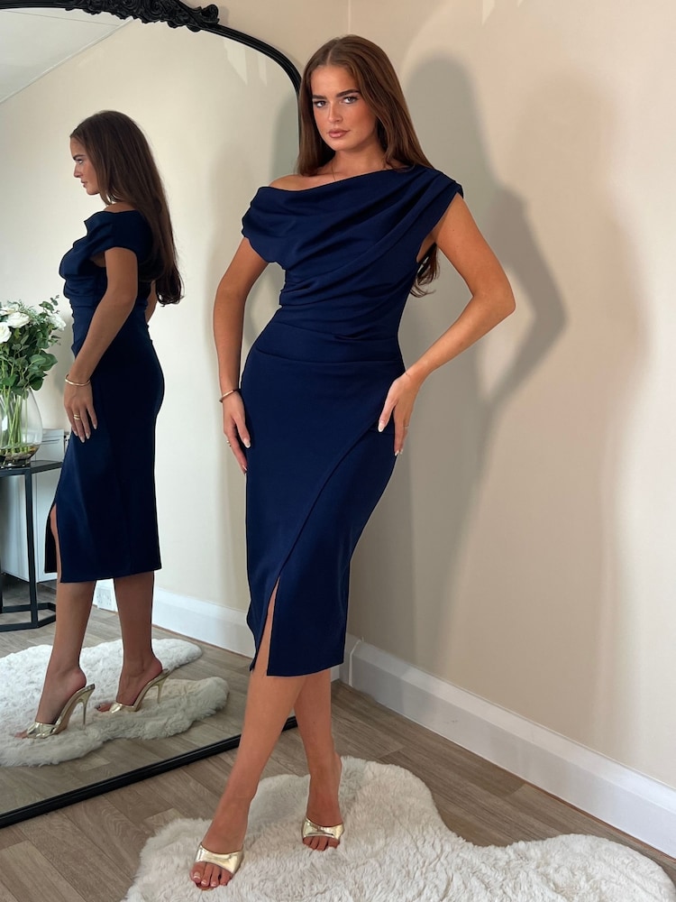 Girl In Mind Blue Ariana Asymmetric Midi Dress - Image 1 of 4