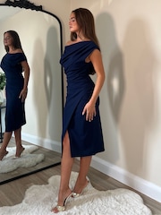 Girl In Mind Blue Ariana Asymmetric Midi Dress - Image 4 of 4