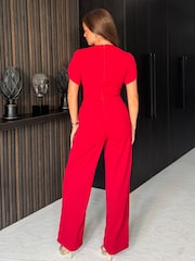 Girl In Mind Red Bridget Twist Front Split Arm Jumpsuit - Image 3 of 4