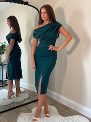Girl In Mind Green Ariana Asymmetric Midi Dress - Image 1 of 4