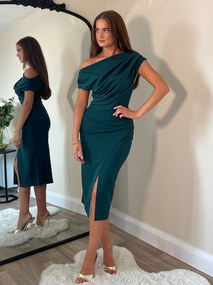 Girl In Mind Green Ariana Asymmetric Midi Dress - Image 1 of 4
