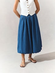 Mid Blue Puffball Midi Denim Skirt - Image 3 of 8