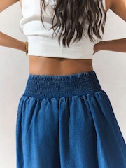 Mid Blue Puffball Midi Denim Skirt - Image 5 of 8