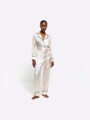 River Island Pink Satin Pyjamas Jumpsuit - Image 1 of 4