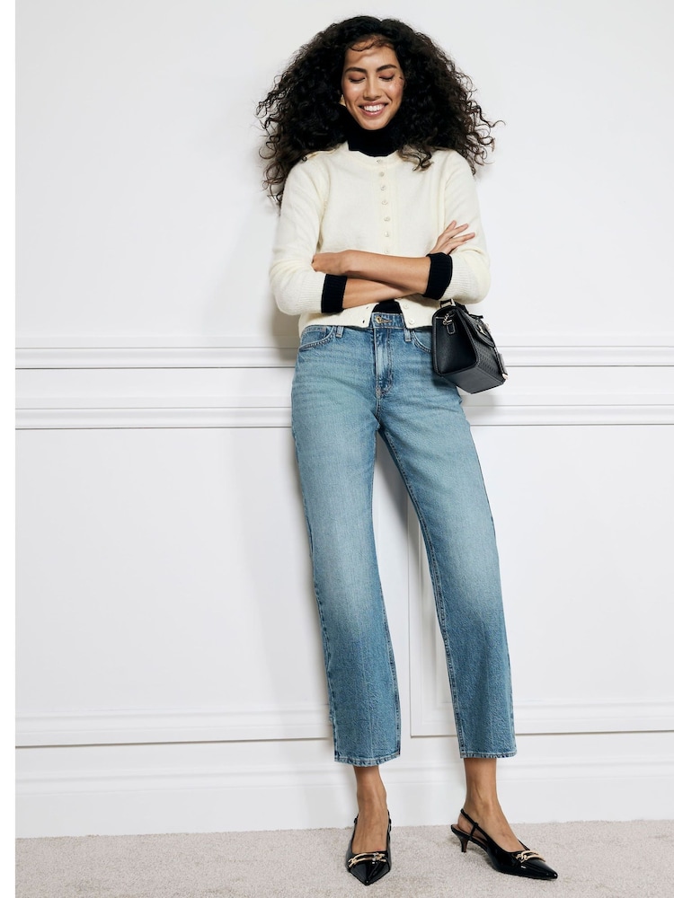 River Island Blue High Rise Slim Straight Non-Stretch Jeans - Image 1 of 5