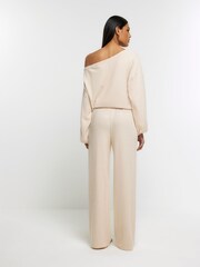 River Island Brown Beige Diamante Wide Leg Cosy Trousers - Image 2 of 4