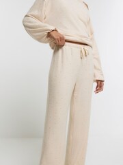 River Island Brown Beige Diamante Wide Leg Cosy Trousers - Image 3 of 4