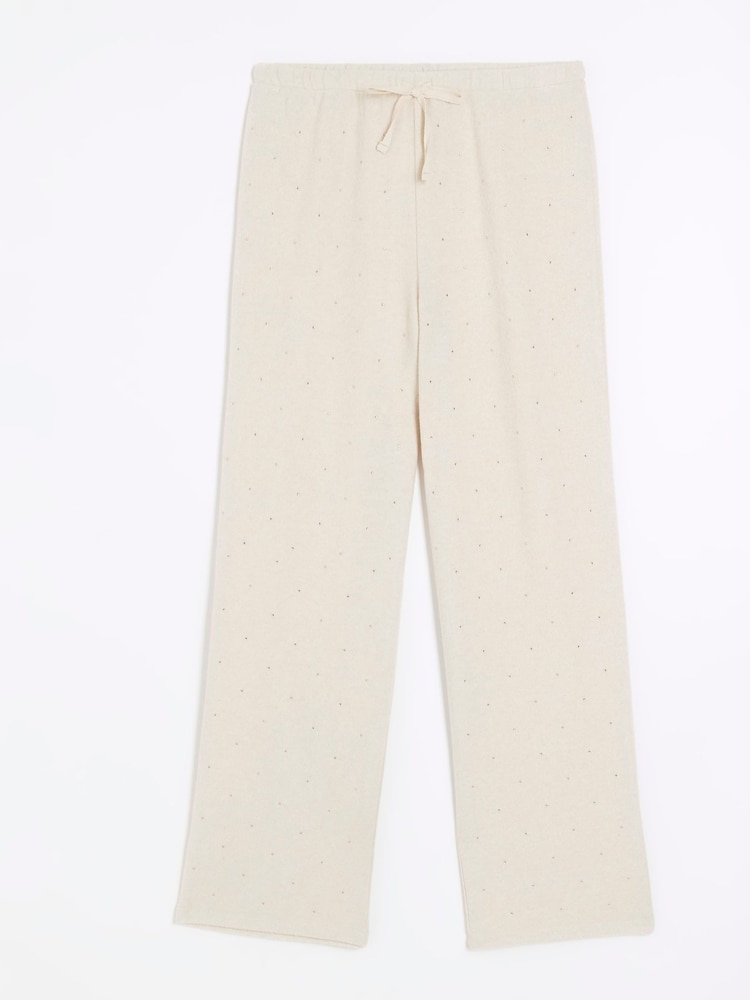 River Island Brown Beige Diamante Wide Leg Cosy Trousers - Image 4 of 4 River Island Brown Beige Diamante Wide Leg Cosy Trousers - Image 4 of 4