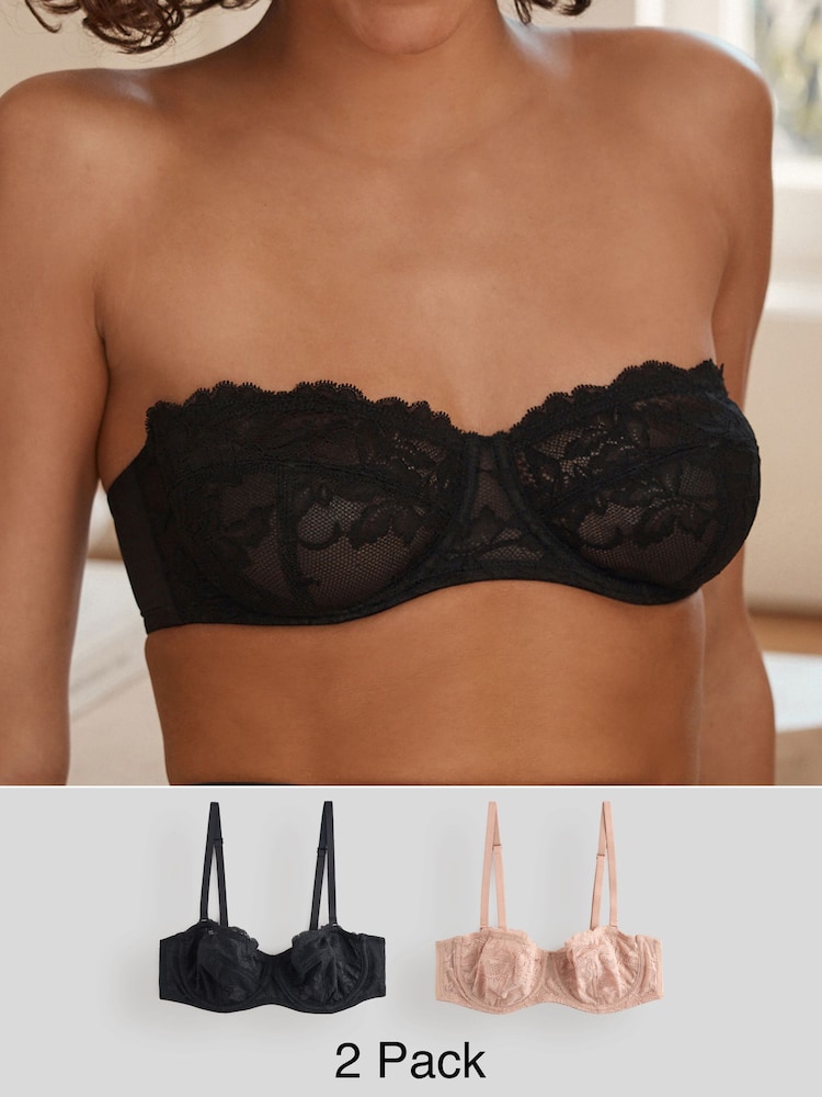 Black/Praline Nude Lace Non Pad Strapless Multiway Bras 2 Pack - Image 1 of 7