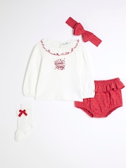 River Island White Baby Girls Christmas Bloomer 100% Cotton Dress Set - Image 1 of 4
