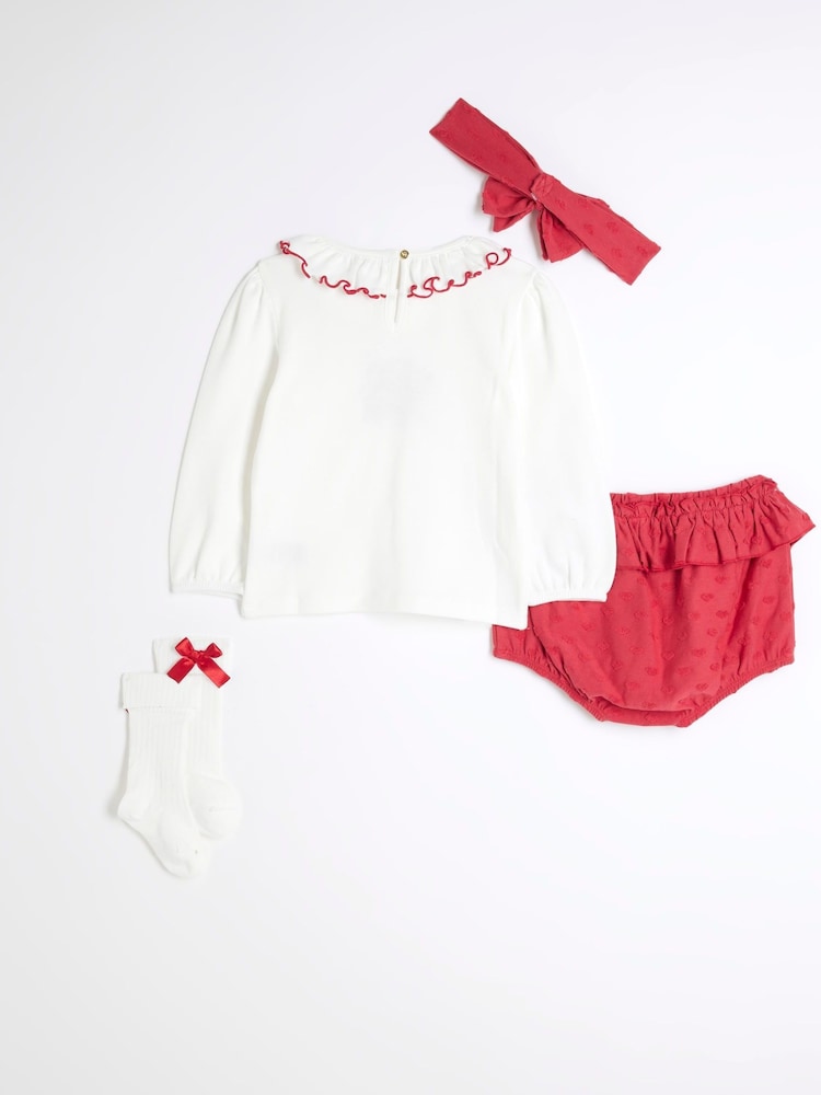 River Island White Baby Girls Christmas Bloomer 100% Cotton Dress Set - Image 2 of 4