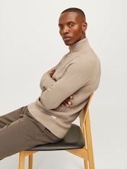 JACK & JONES Natural Quarter Zip Ribbed Knitted Jumper - Image 2 of 4