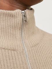 JACK & JONES Natural Quarter Zip Ribbed Knitted Jumper - Image 3 of 4