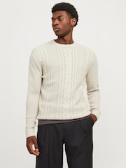 JACK & JONES White Cable Knit Crew Neck Jumper - Image 1 of 5