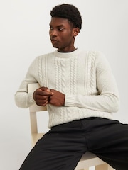 JACK & JONES White Cable Knit Crew Neck Jumper - Image 3 of 5