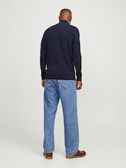 JACK & JONES Blue Quarter Zip Ribbed Knitted Jumper - Image 3 of 4