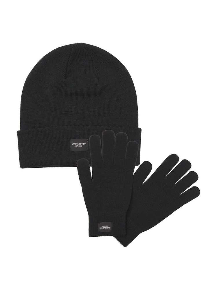 JACK & JONES Black Hat And Gloves Gift Set - Image 1 of 9