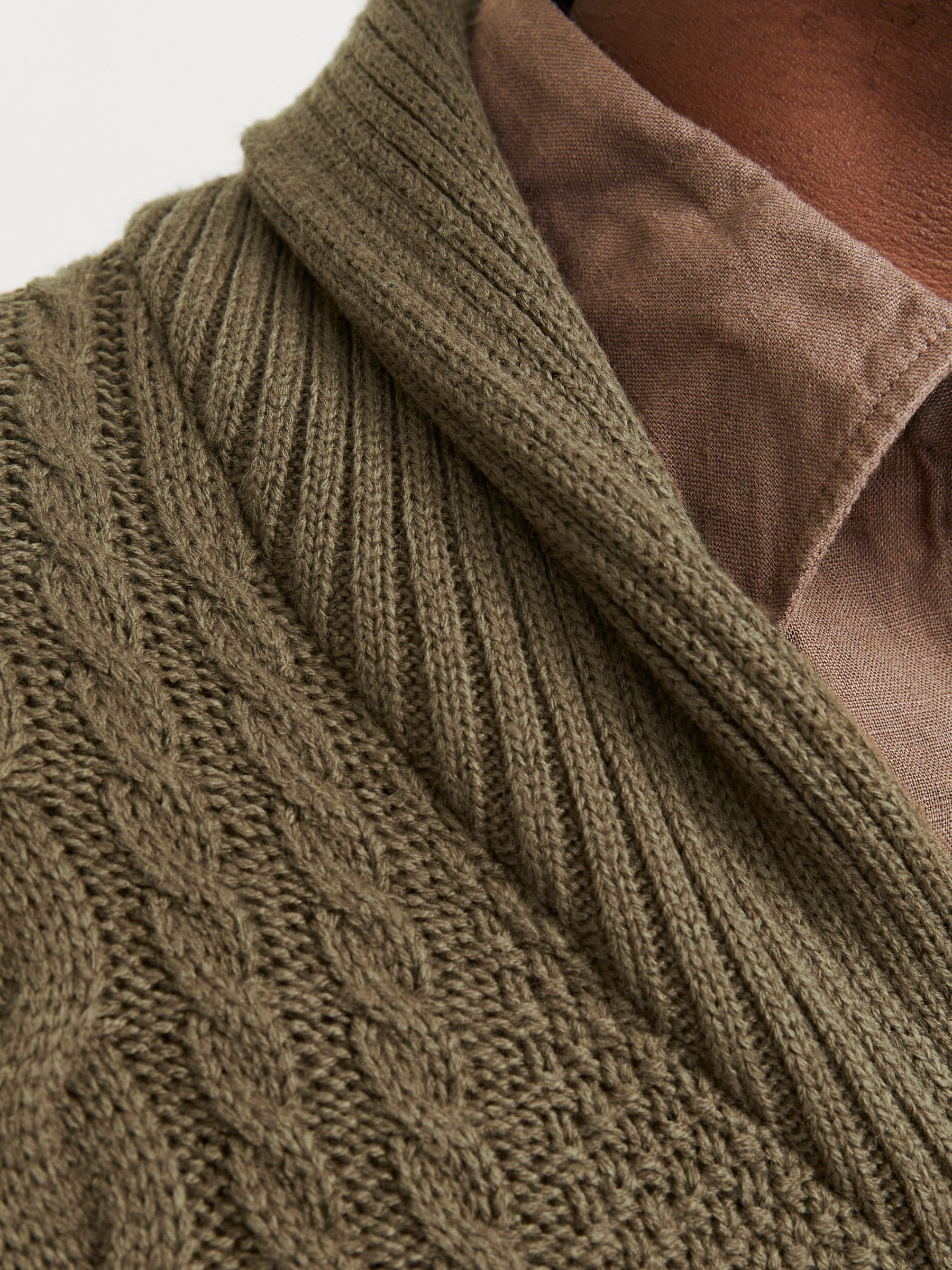 Buy JACK & JONES Green Cable Knit Shawl Collar Cardigan from