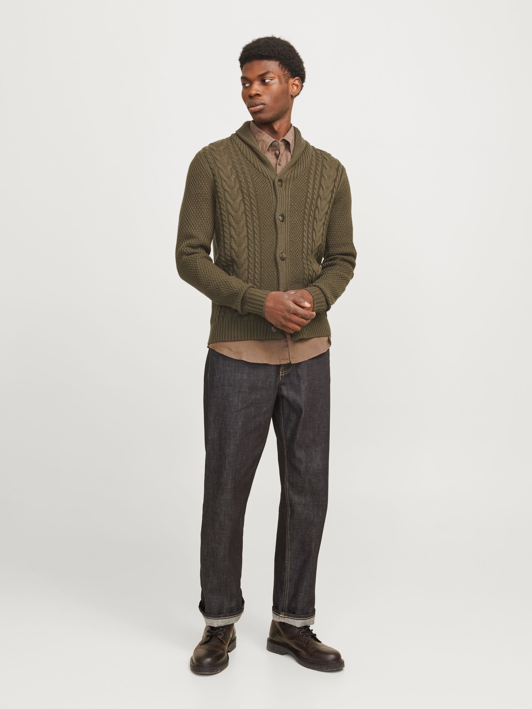 Buy JACK & JONES Green Cable Knit Shawl Collar Cardigan from Next USA