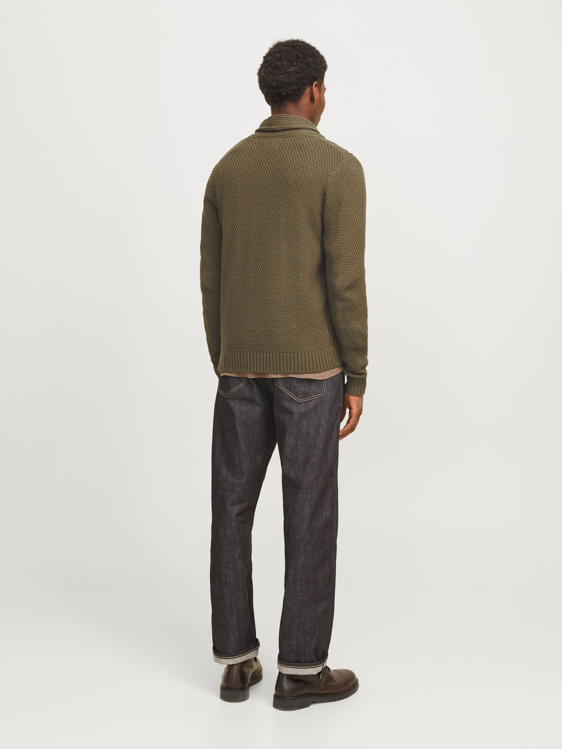 Buy JACK & JONES Green Cable Knit Shawl Collar Cardigan from