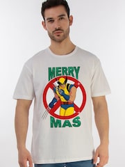 Brands In White Mens Marvel X-Men Merry Christmas 100% Cotton T-Shirt - Image 1 of 4