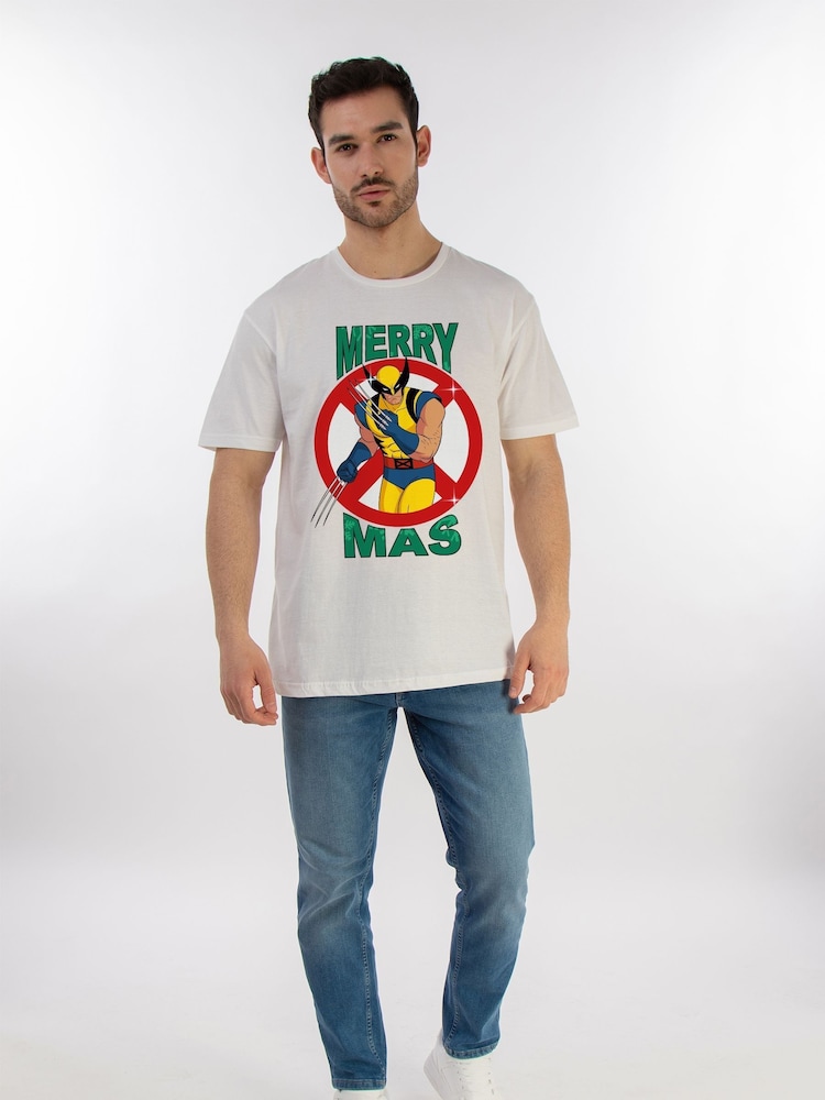 Brands In White Mens Marvel X-Men Merry Christmas 100% Cotton T-Shirt - Image 2 of 4
