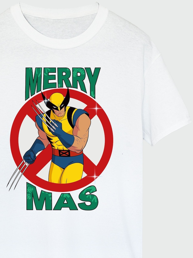Brands In White Mens Marvel X-Men Merry Christmas 100% Cotton T-Shirt - Image 4 of 4