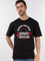 Brands In Black 100% Cotton Netflix Stranger Things Upside Down Christmas Mens T-Shirt - Image 1 of 4