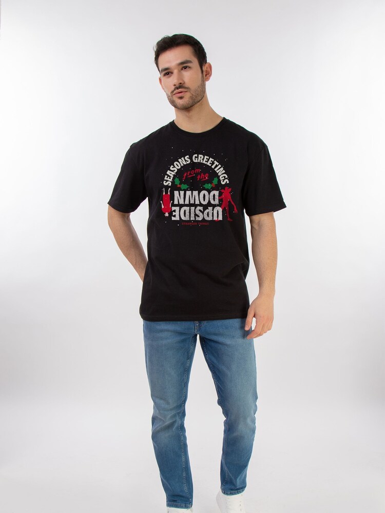 Brands In Black 100% Cotton Netflix Stranger Things Upside Down Christmas Mens T-Shirt - Image 2 of 4 Brands In Black 100% Cotton Netflix Stranger Things Upside Down Christmas Mens T-Shirt - Image 2 of 4