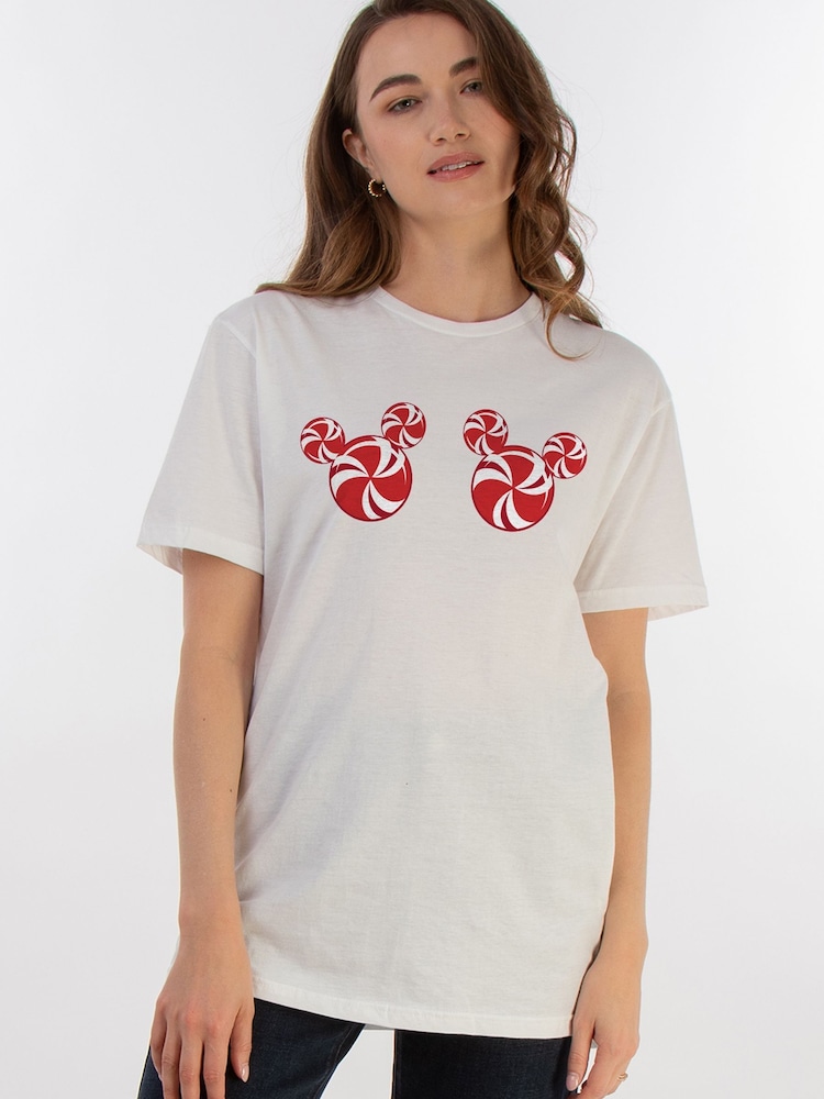 Brands In White Women Boyfriend Fit Disney Mickey Mouse Candies 100% Cotton T-Shirt - Image 1 of 4