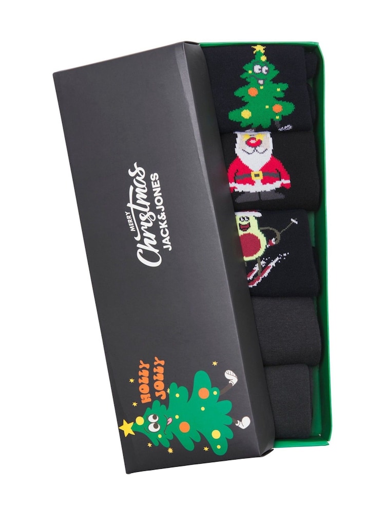 JACK & JONES Blue Christmas Socks 5 Pack - Image 1 of 4