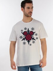 Brands In White Mens Christmas Disney Mickey Mouse Gingham Snowflake 100% Cotton T-Shirt - Image 1 of 4