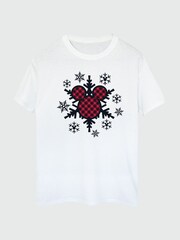 Brands In White Mens Christmas Disney Mickey Mouse Gingham Snowflake 100% Cotton T-Shirt - Image 3 of 4