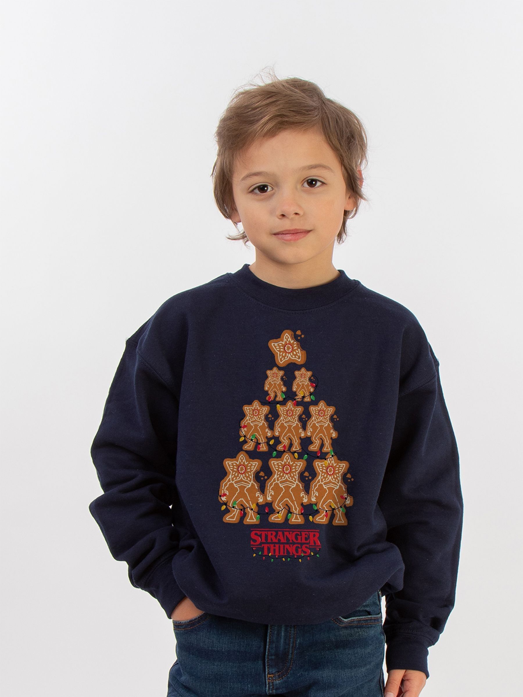 Buy Brands In Blue Boys Netflix Stranger Things Christmas Gingerbread Sweatshirt from the Next UK online shop