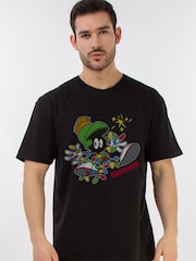 Brands In Black Boys Looney Tunes Marvin The Martian Christmas 100% Cotton T-Shirt - Image 1 of 4