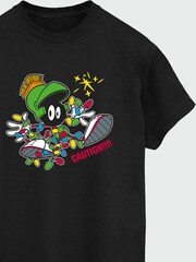 Brands In Black Boys Looney Tunes Marvin The Martian Christmas 100% Cotton T-Shirt - Image 4 of 4