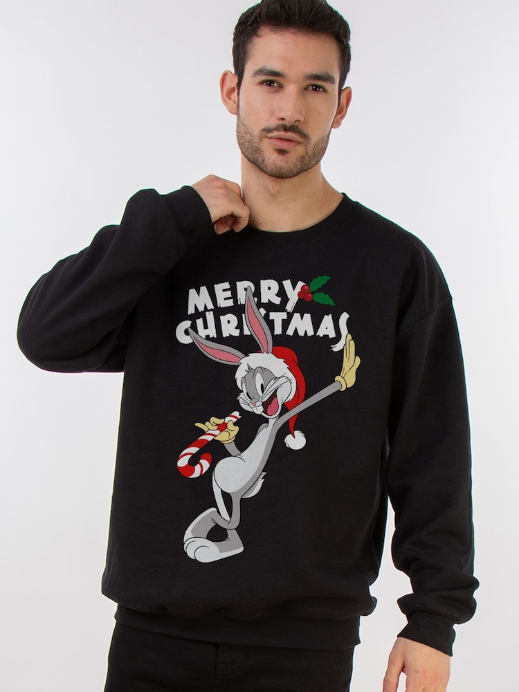 Brands In Black Men Looney Tunes Bugs Bunny Merry Christmas Sweatshirt - Image 1 of 4