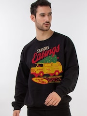 Brands In Black Men Netflix Stranger Things Seasons Eatings Christmas Sweatshirt - Image 1 of 4