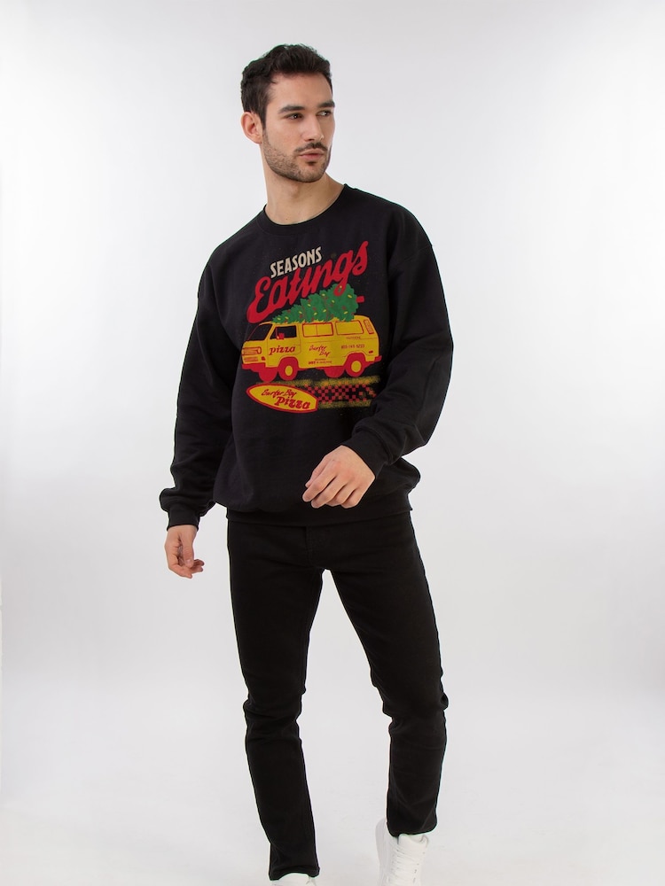 Brands In Black Men Netflix Stranger Things Seasons Eatings Christmas Sweatshirt - Image 2 of 4