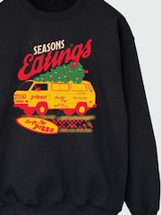 Brands In Black Men Netflix Stranger Things Seasons Eatings Christmas Sweatshirt - Image 4 of 4