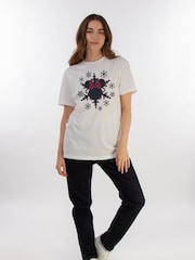 Brands In White Women Boyfriend Fit Disney Minnie Mouse Gingham Snowflake 100% Cotton Christmas T-Shirt - Image 2 of 4