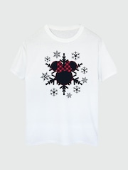Brands In White Women Boyfriend Fit Disney Minnie Mouse Gingham Snowflake 100% Cotton Christmas T-Shirt - Image 3 of 4