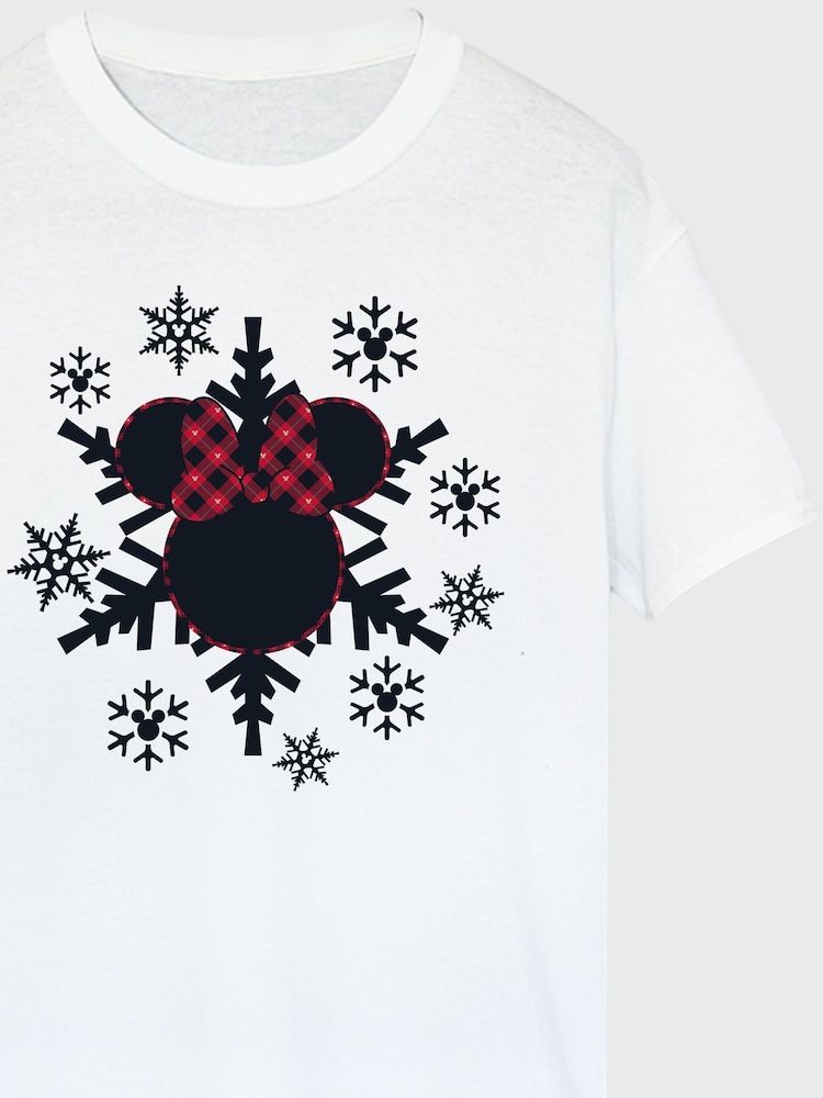 Brands In White Women Boyfriend Fit Disney Minnie Mouse Gingham Snowflake 100% Cotton Christmas T-Shirt - Image 4 of 4