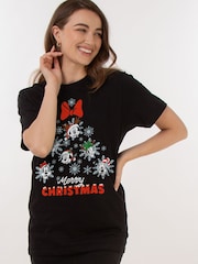 Brands In Black 100% Cotton Boyfriend Fit Disney Mickey & Friends Christmas Tree Womens T-Shirt - Image 1 of 4