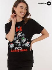Brands In Black 100% Cotton Boyfriend Fit Disney Mickey & Friends Christmas Tree Womens T-Shirt - Image 1 of 6