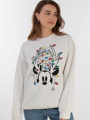 Brands In White Women Disney Mickey Mouse Christmas Lights Sweatshirt - Image 1 of 4