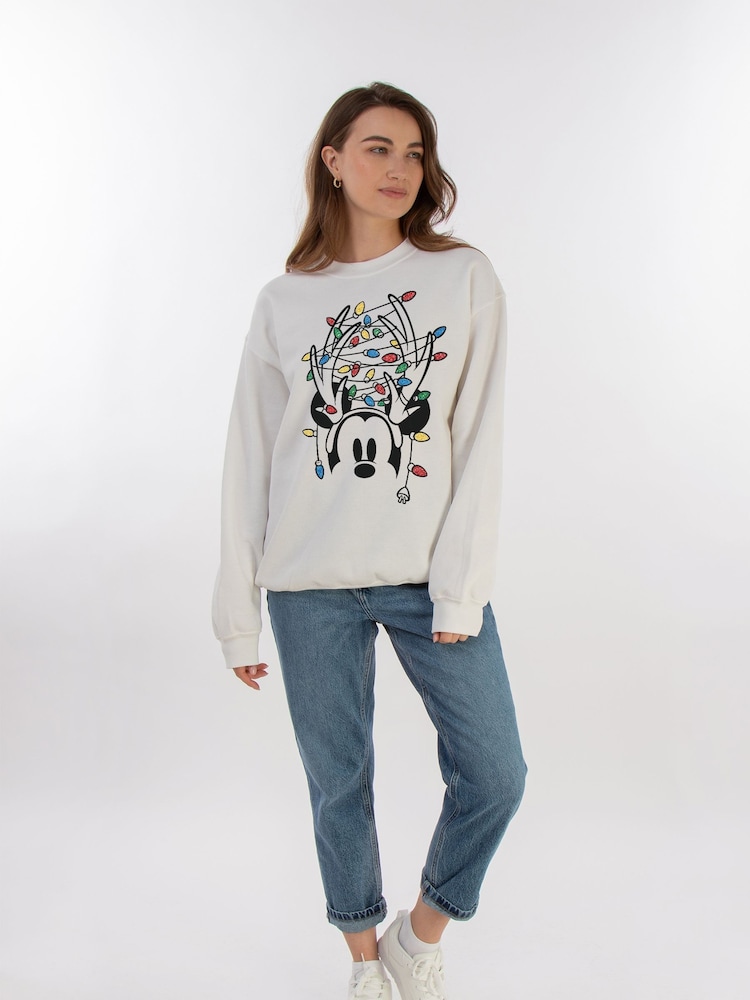 Brands In White Women Disney Mickey Mouse Christmas Lights Sweatshirt - Image 2 of 4