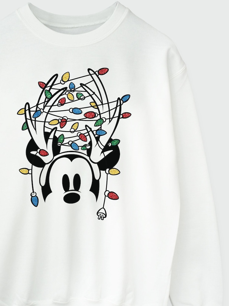 Brands In White Women Disney Mickey Mouse Christmas Lights Sweatshirt - Image 4 of 4