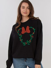 Brands In Black Women Disney Minnie Mouse Christmas Wreath Sweatshirt - Image 1 of 4