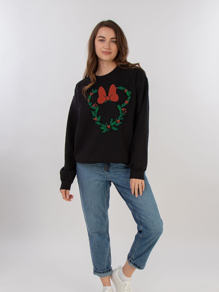 Brands In Black Women Disney Minnie Mouse Christmas Wreath Sweatshirt - Image 2 of 4